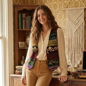 Vintage Boho velvet patchwork vest